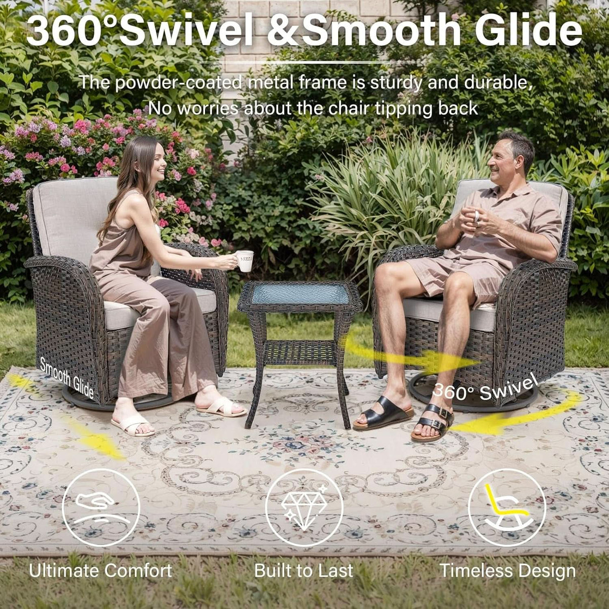 Outdoor Patio Furniture Set With 50000 BTU Fire Pit Beige