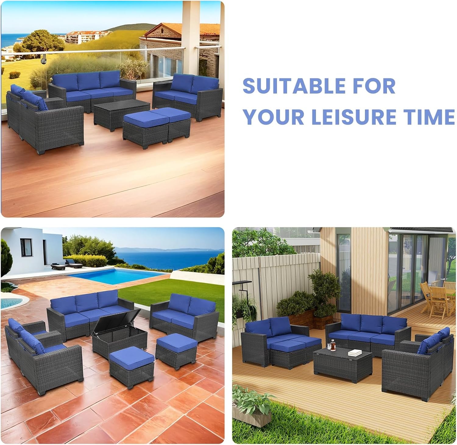 Outdoor Patio Furniture Set with Cushions and Storage