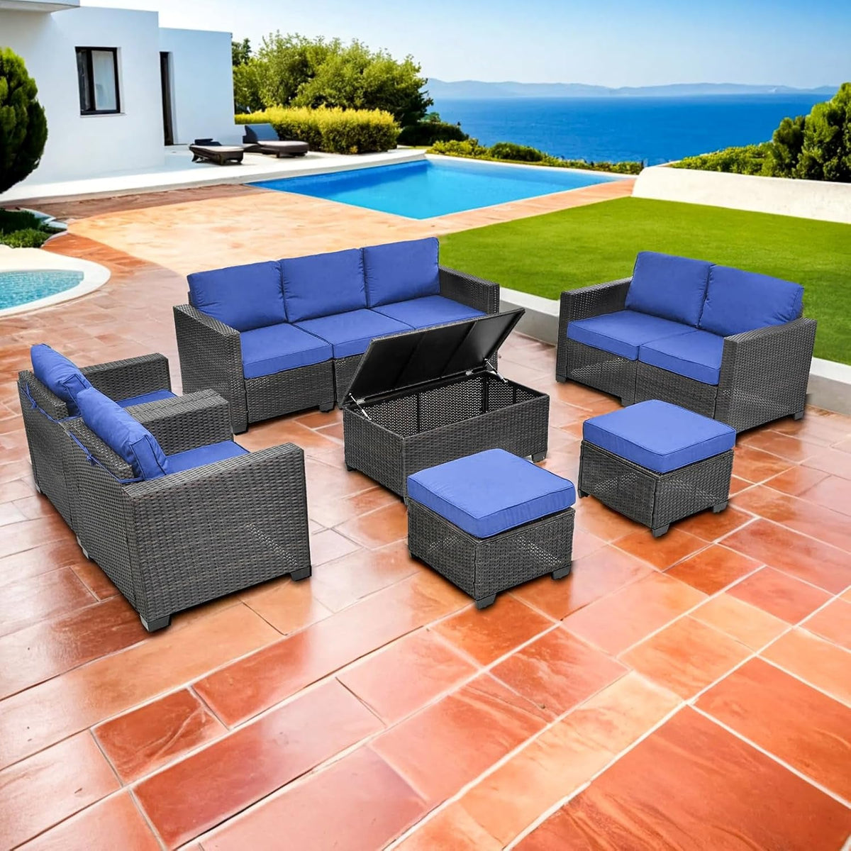 Outdoor Patio Furniture Set with Cushions and Storage