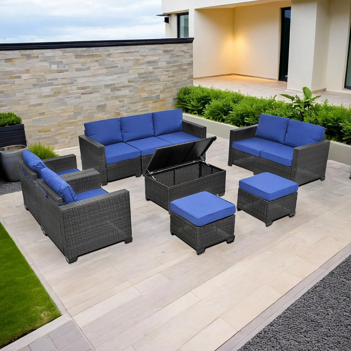 Outdoor Patio Furniture Set with Cushions and Storage