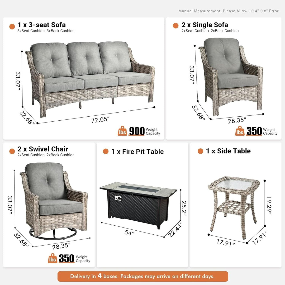 Outdoor Patio Furniture Set with Fire Pit Table