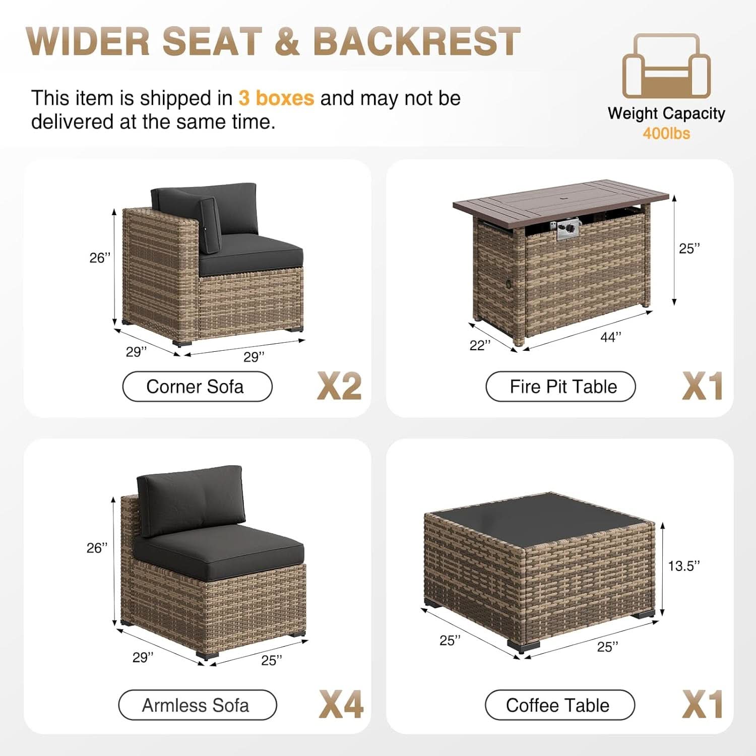 Outdoor Patio Furniture Set with Firepit Table and Cushions
