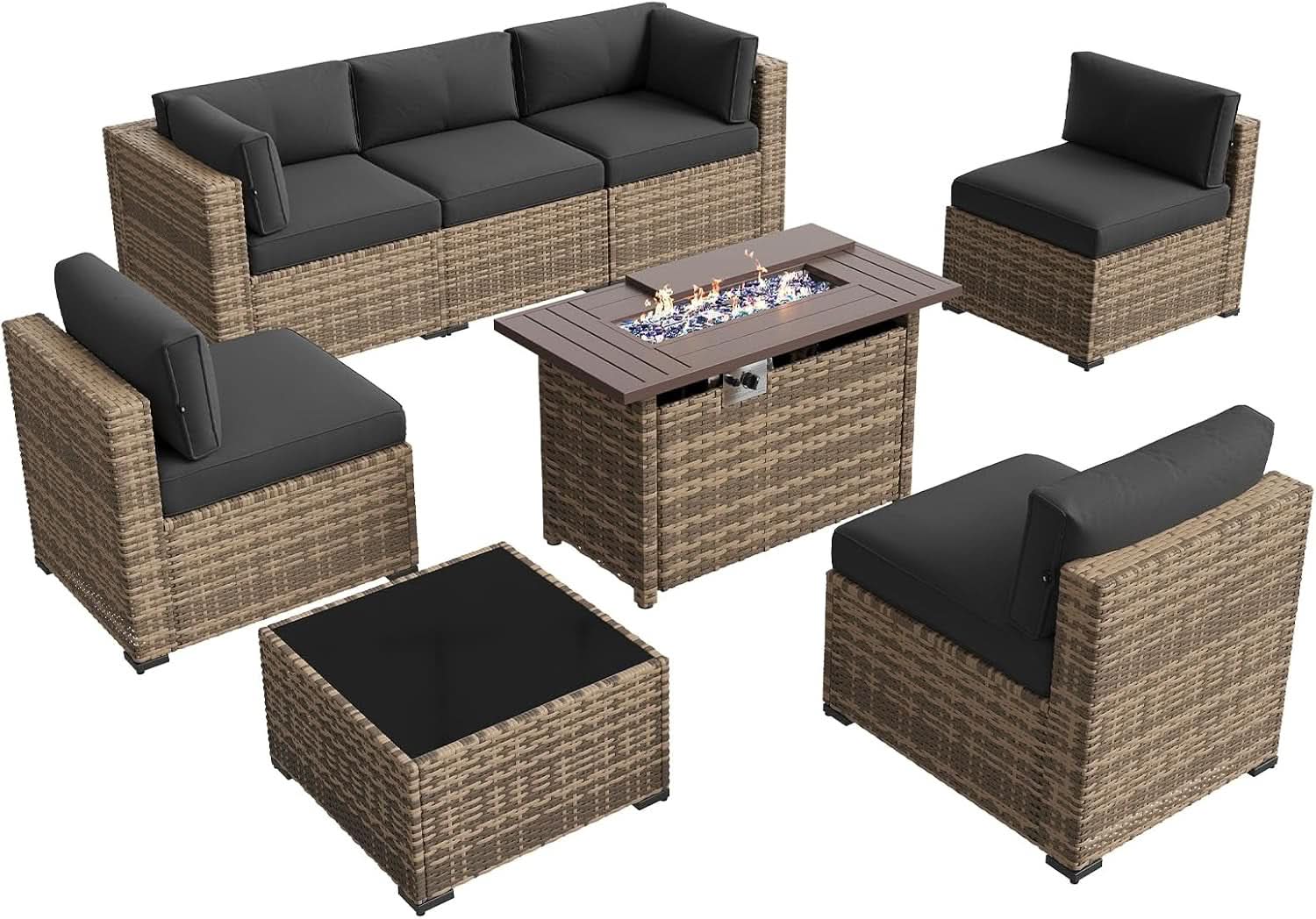 Outdoor Patio Furniture Set with Firepit Table and Cushions