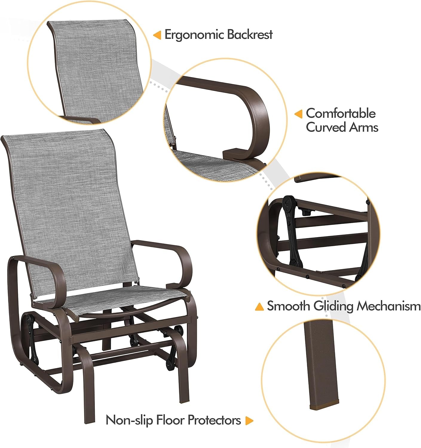 Outdoor Patio Glider Chairs with Breathable Sling Fabric