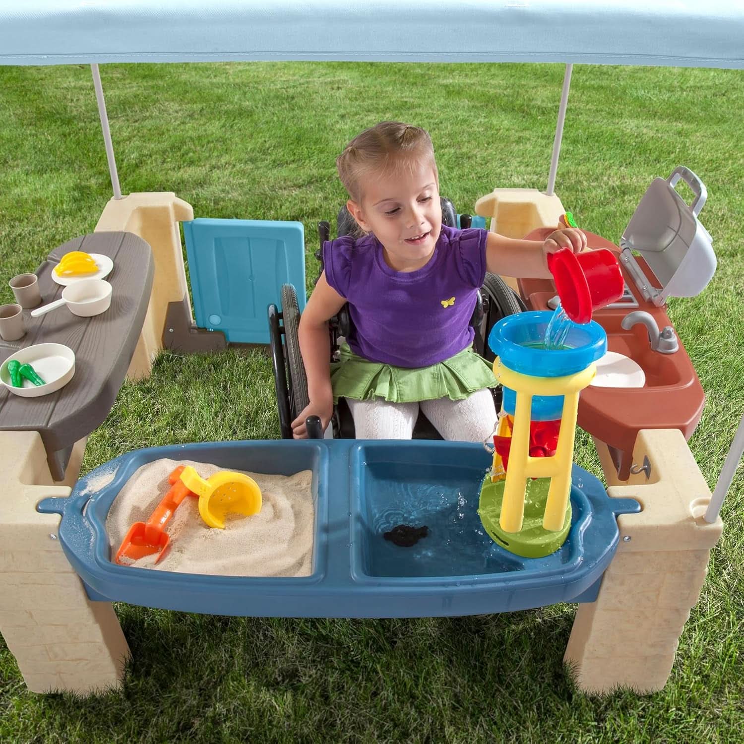 Outdoor Patio Playset With 60Inch Canopy Playhouse