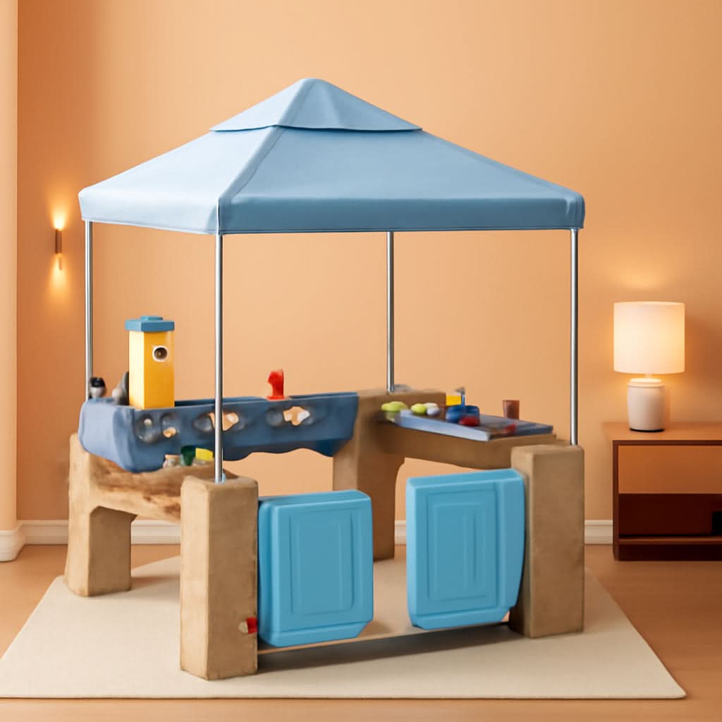 Outdoor Patio Playset With 60Inch Canopy Playhouse