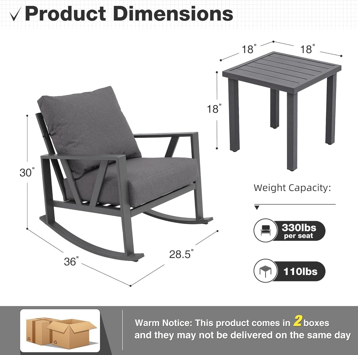 Outdoor Patio Rocking Chair Set With Coffee Table