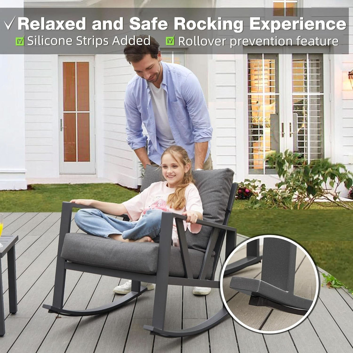 Outdoor Patio Rocking Chair Set With Coffee Table