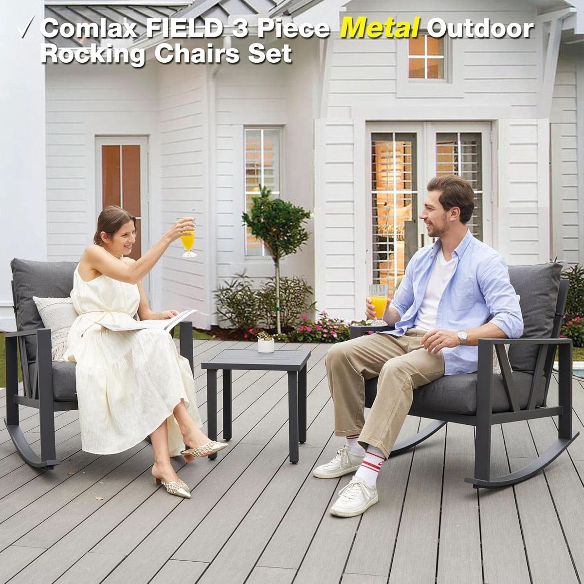 Outdoor Patio Rocking Chair Set With Coffee Table