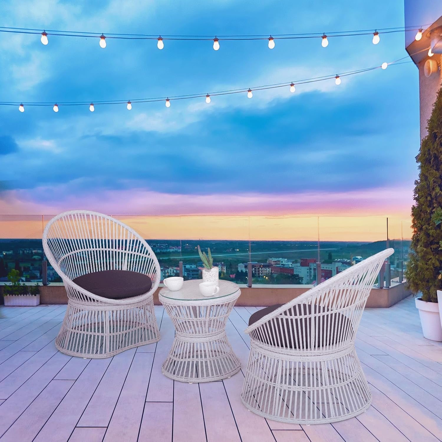 Outdoor Patio Wicker Bistro Set 3 Piece All Weather Black