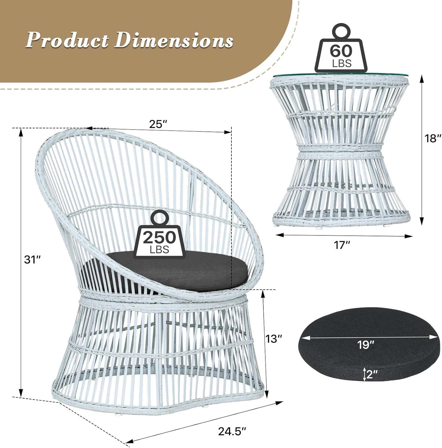 Outdoor Patio Wicker Bistro Set 3 Piece All Weather Black