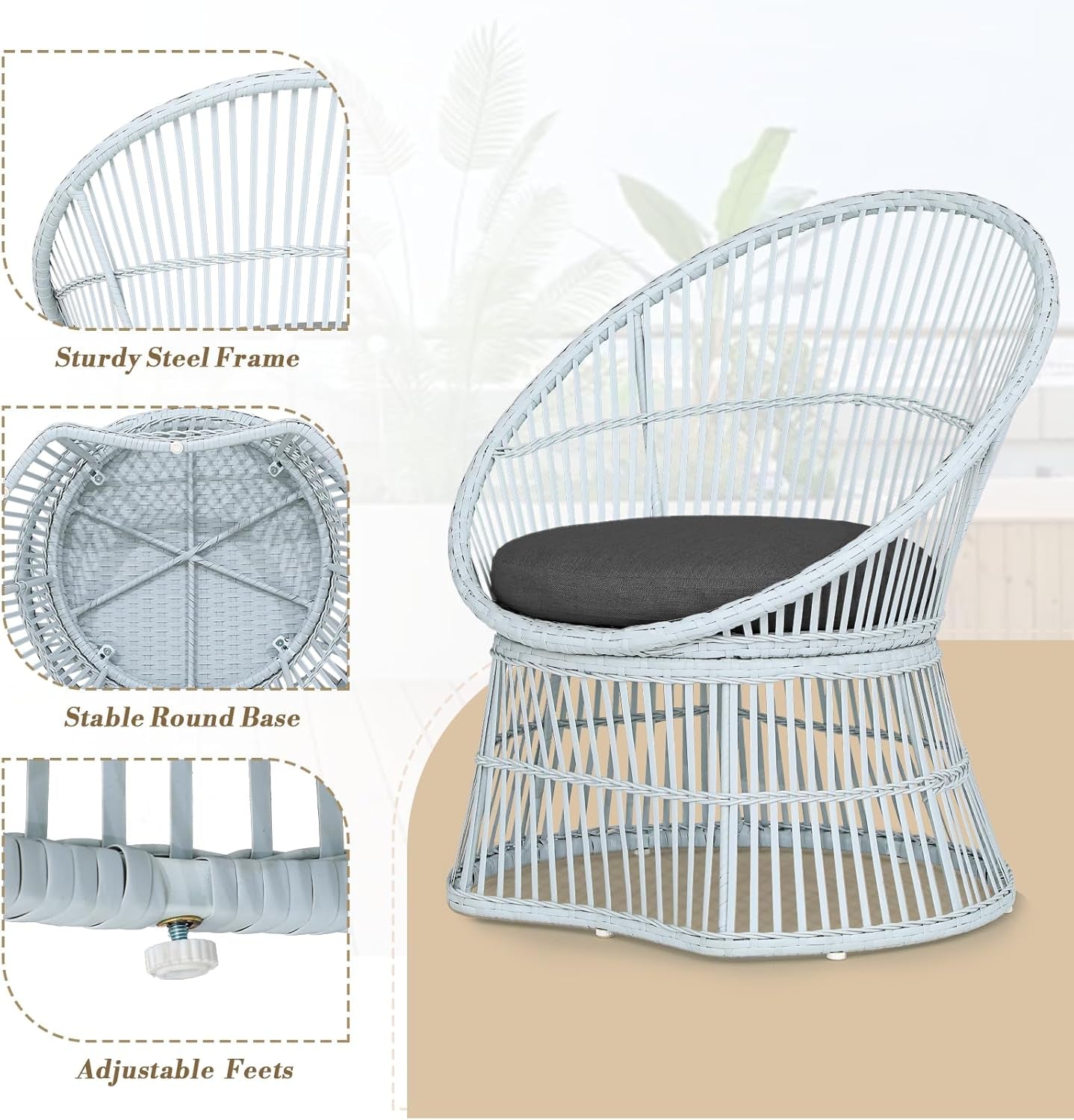 Outdoor Patio Wicker Bistro Set 3 Piece All Weather Black