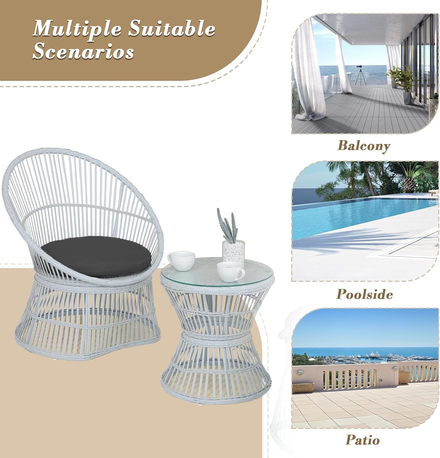 Outdoor Patio Wicker Bistro Set 3 Piece All Weather Black