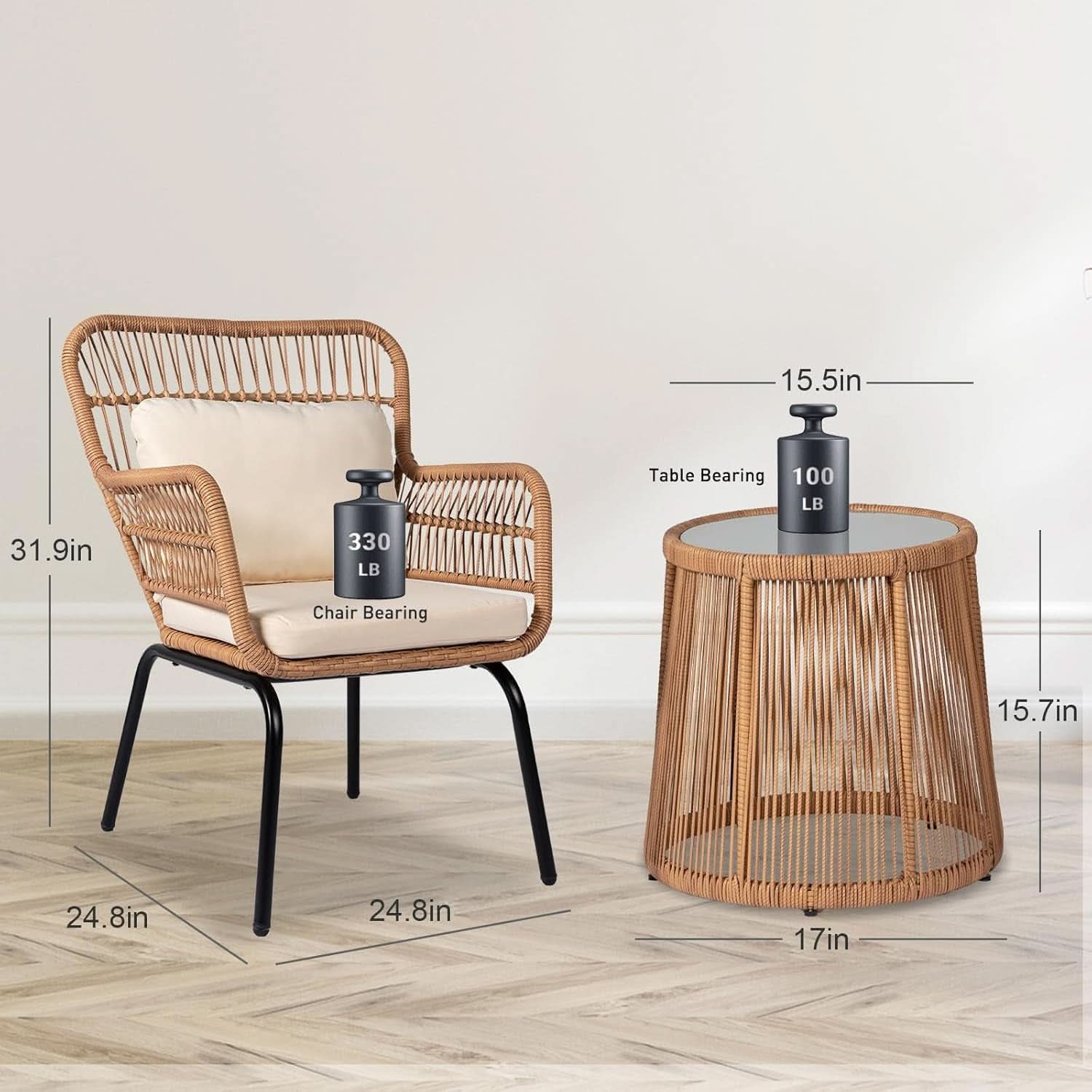 Outdoor Patio Wicker Bistro Set 3 Piece Yellow Beige