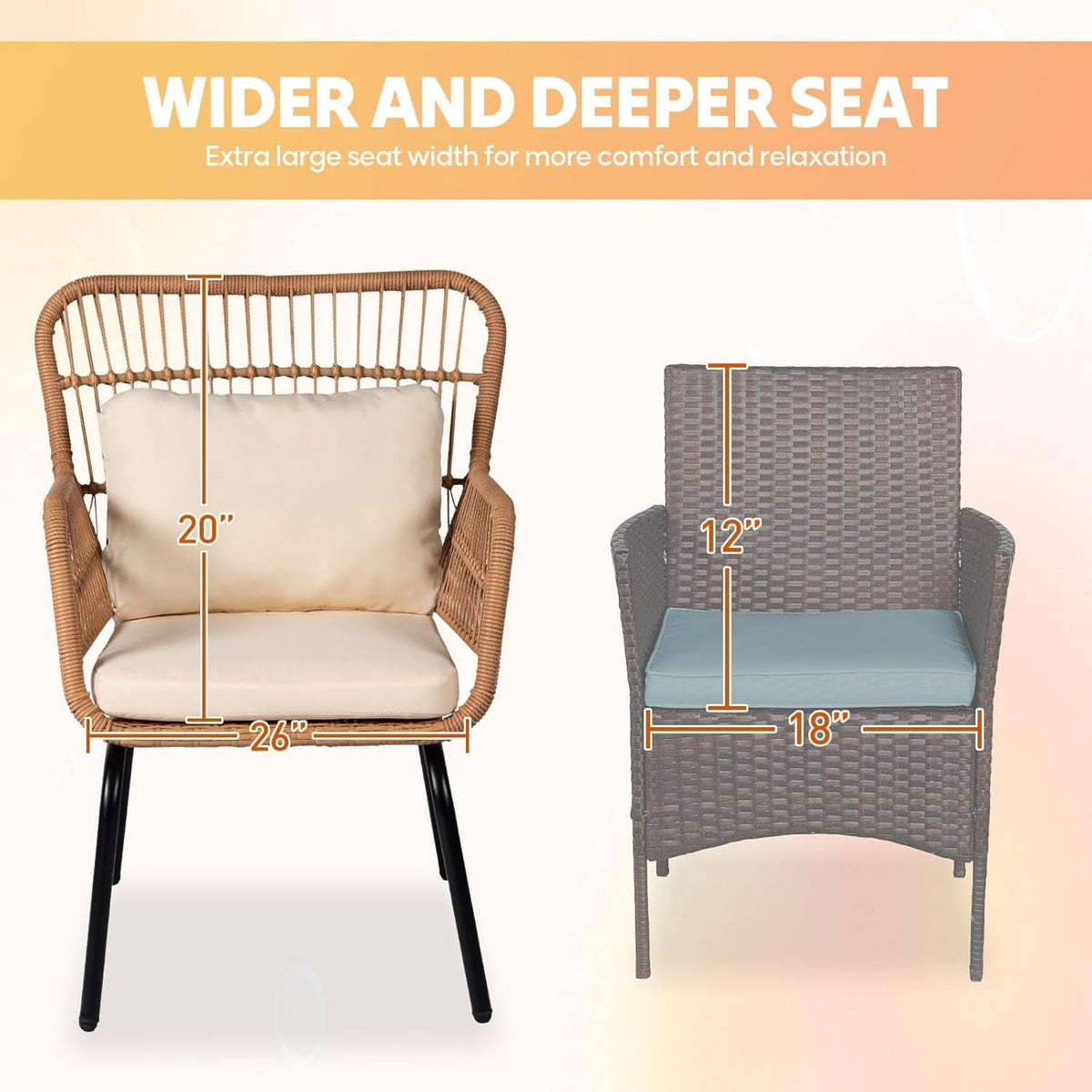 Outdoor Patio Wicker Bistro Set 3 Piece Yellow Beige