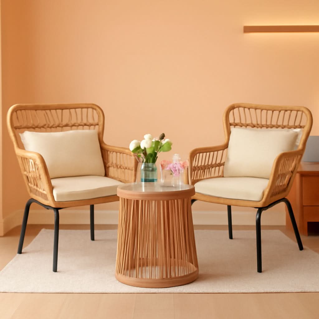 Outdoor Patio Wicker Bistro Set 3 Piece Yellow Beige