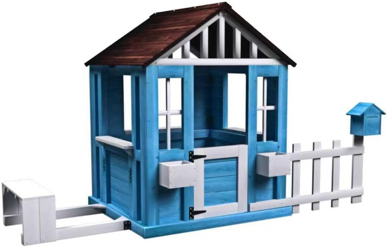 Outdoor Premium Solid Wood Playhouse For Kids With Bench