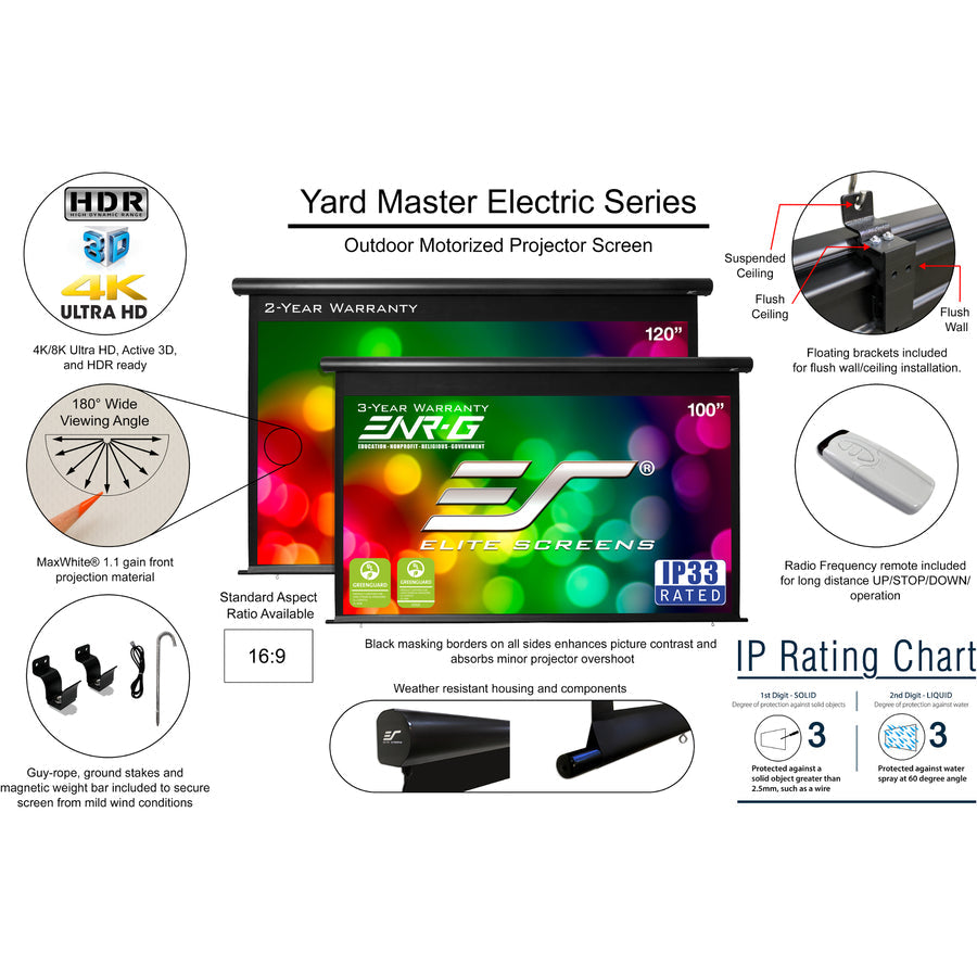 Outdoor Projector Screen Motorized 120-Inch - Elite Screens Yard Master Electric 4K UHD | Tecisoft OMS120H-ELECTRIC