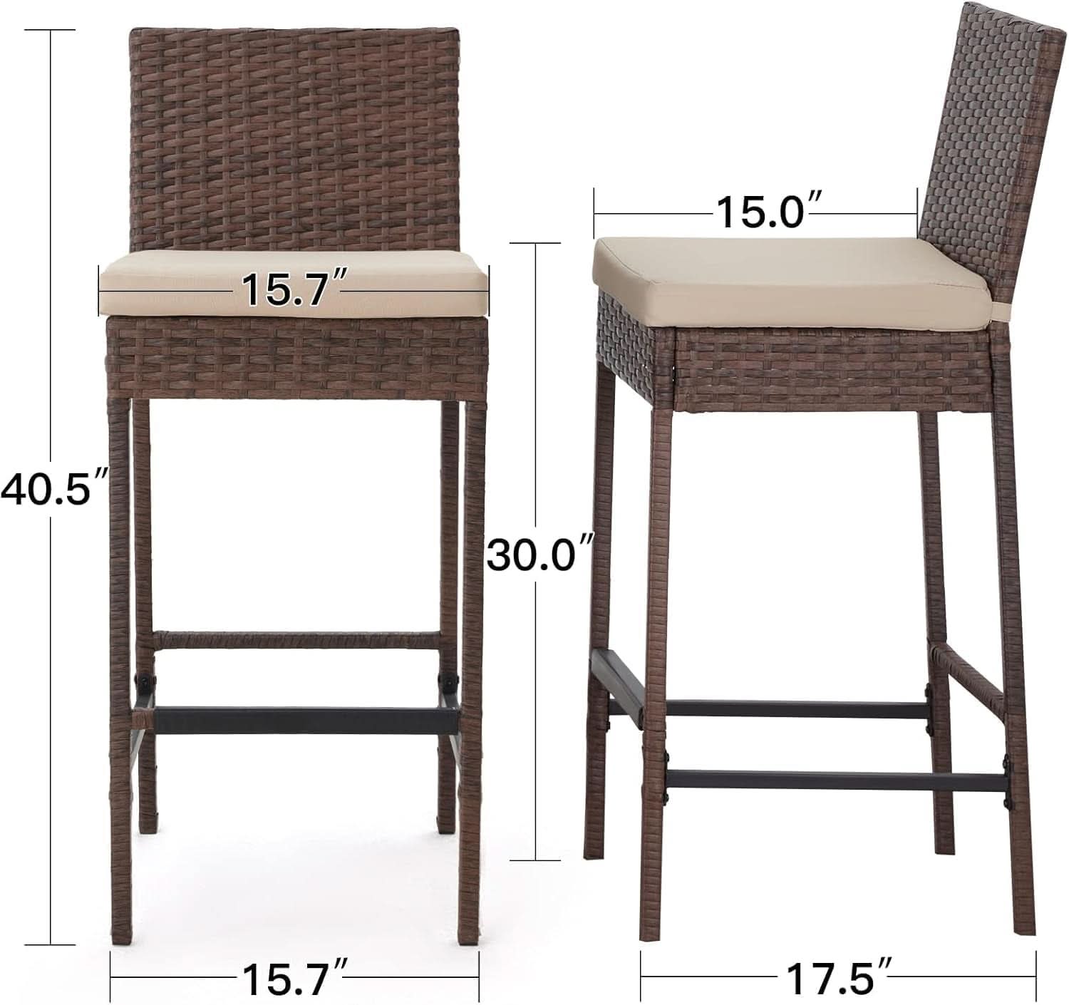 Outdoor Rattan Bar Stools Set with Cushions Comfort