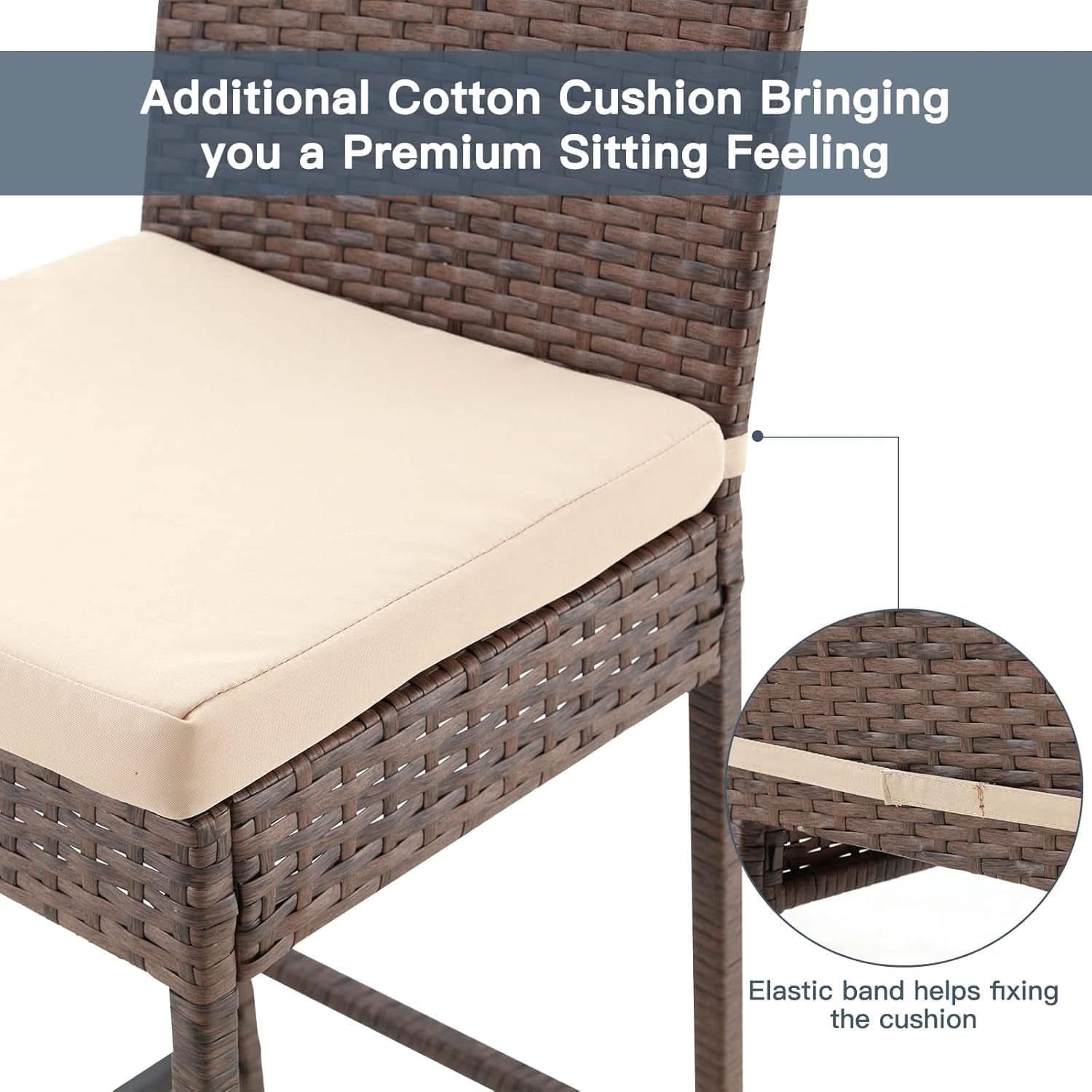 Outdoor Rattan Bar Stools Set with Cushions Comfort