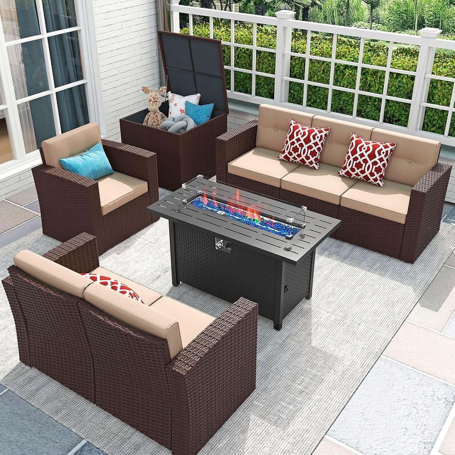 Outdoor Rattan Furniture Set with 45 Inch Fire Pit