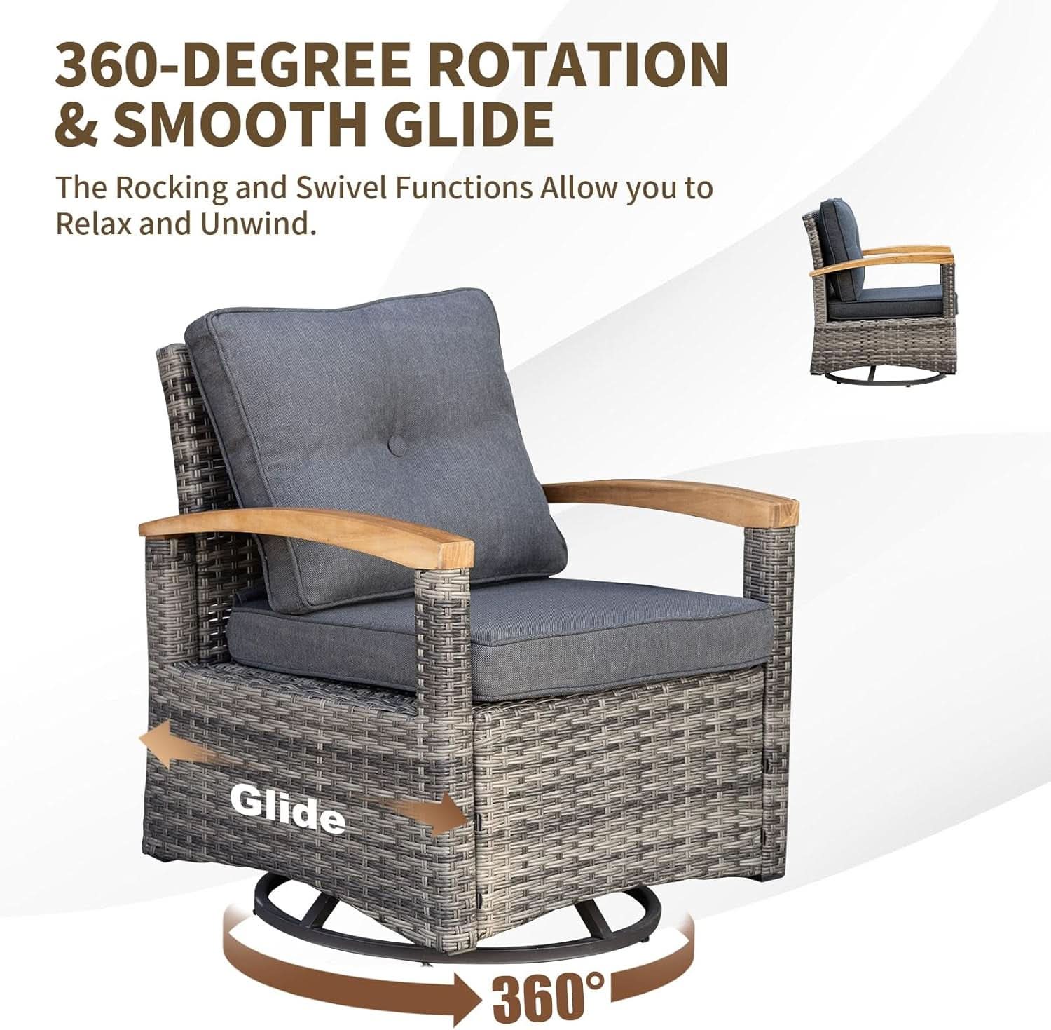 Outdoor Rattan Patio Furniture Set with Swivel Rockers