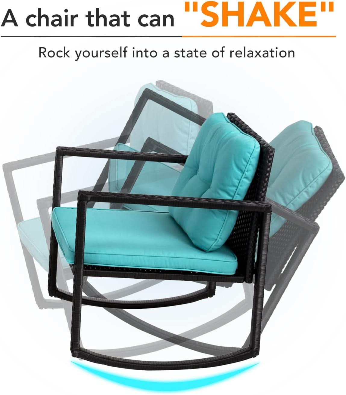 Outdoor Rattan Rockers Set With Glass Table Blue Cushions