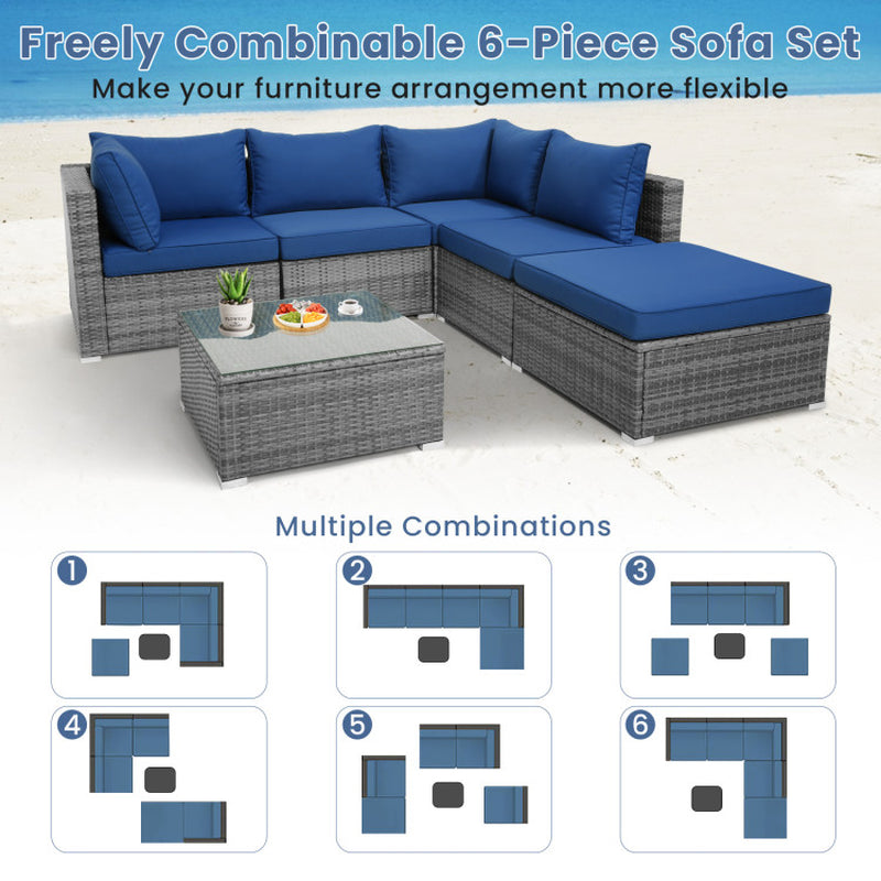 Outdoor Rattan Sofa Set 6 Piece With Plush Cushions