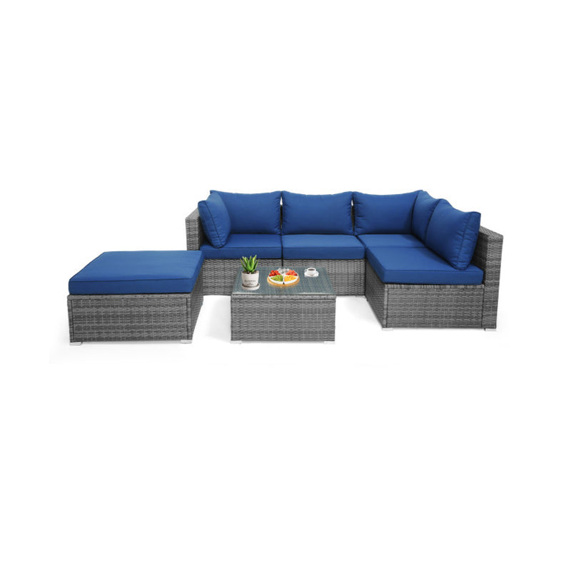 Outdoor Rattan Sofa Set 6 Piece With Plush Cushions