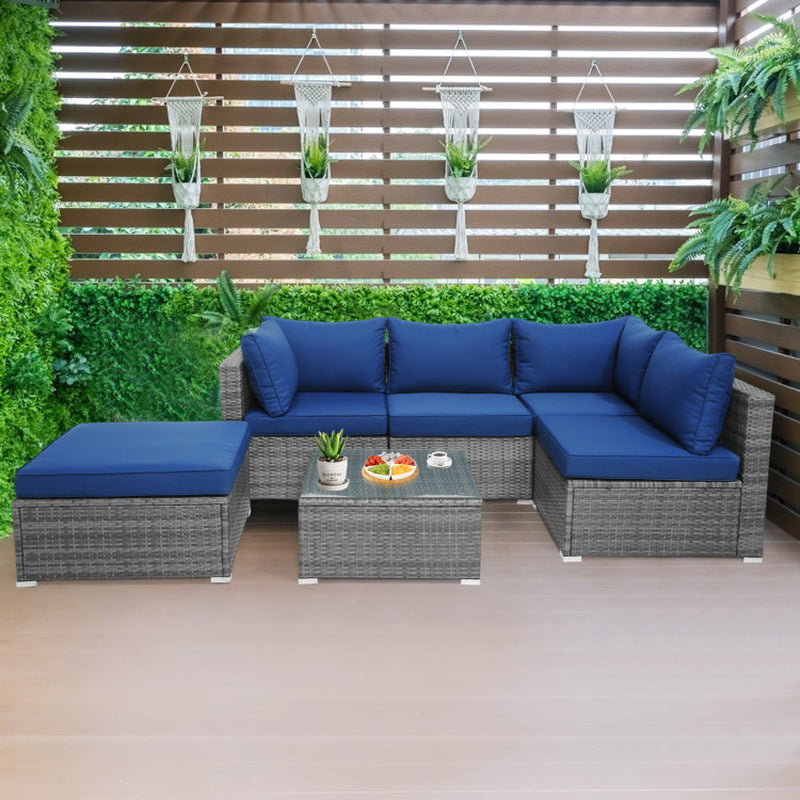 Outdoor Rattan Sofa Set 6 Piece With Plush Cushions