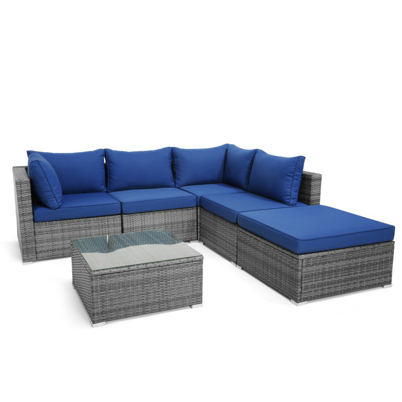 Outdoor Rattan Sofa Set 6 Piece With Plush Cushions