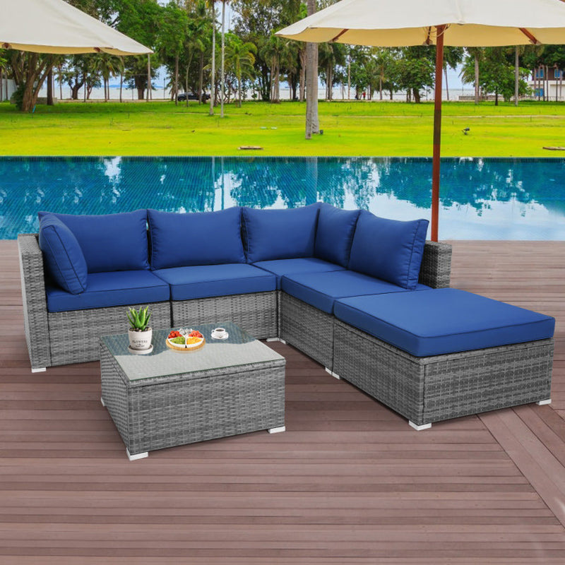 Outdoor Rattan Sofa Set 6 Piece With Plush Cushions