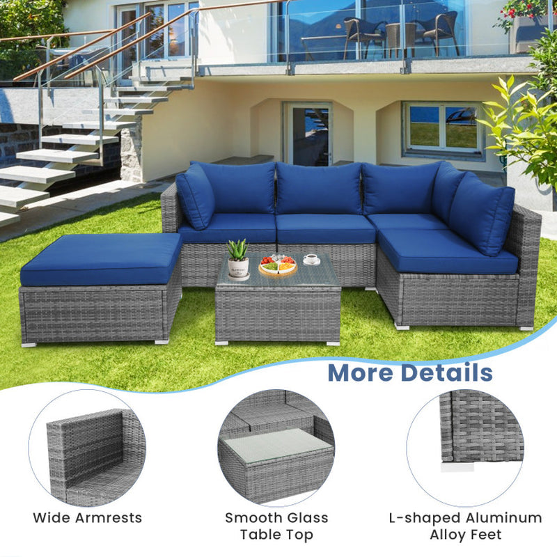 Outdoor Rattan Sofa Set 6 Piece With Plush Cushions