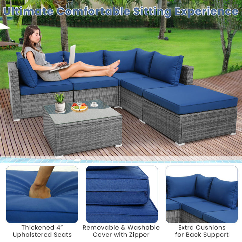 Outdoor Rattan Sofa Set 6 Piece With Plush Cushions