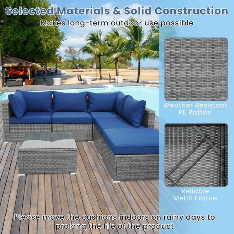 Outdoor Rattan Sofa Set 6 Piece With Plush Cushions