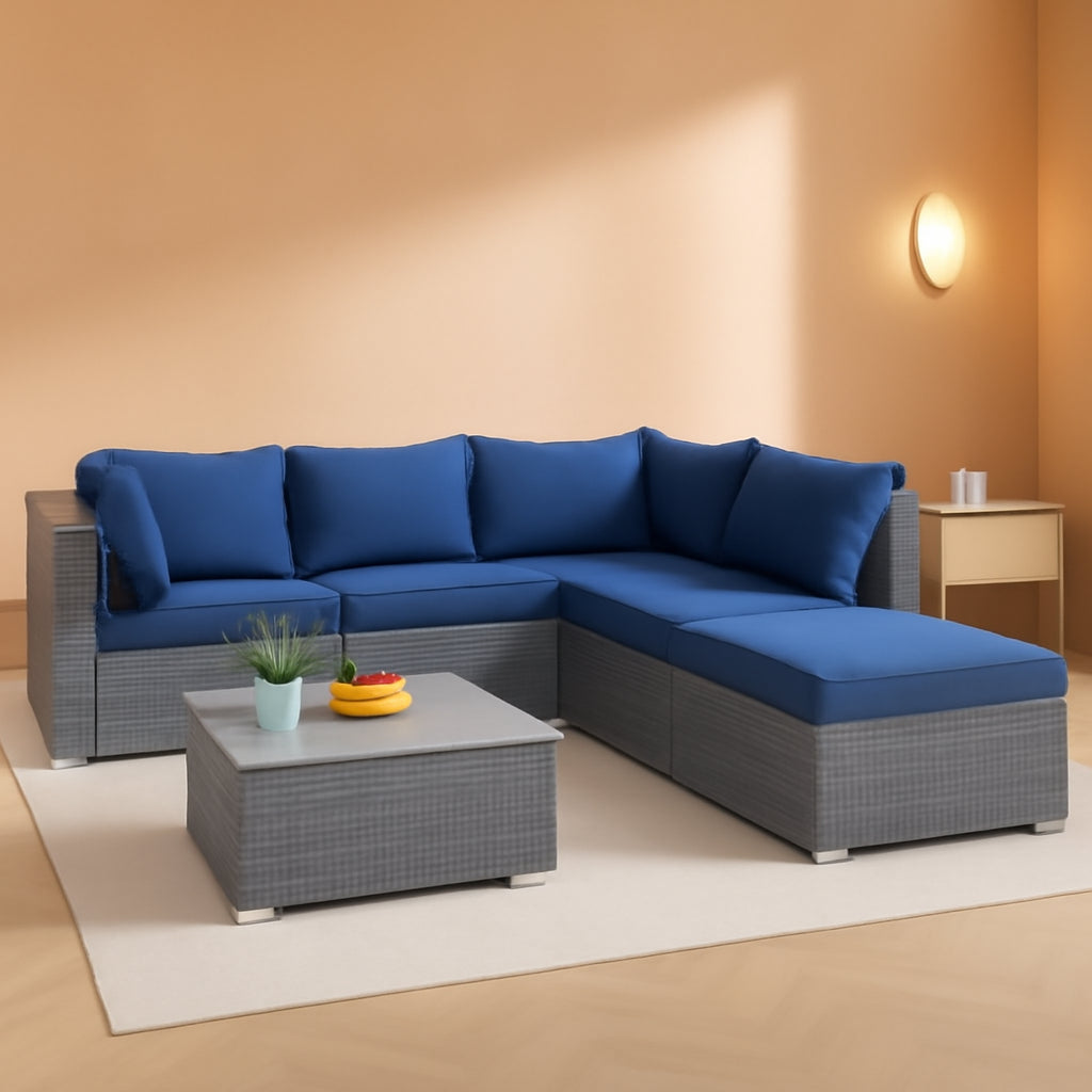 Outdoor Rattan Sofa Set 6 Piece With Plush Cushions
