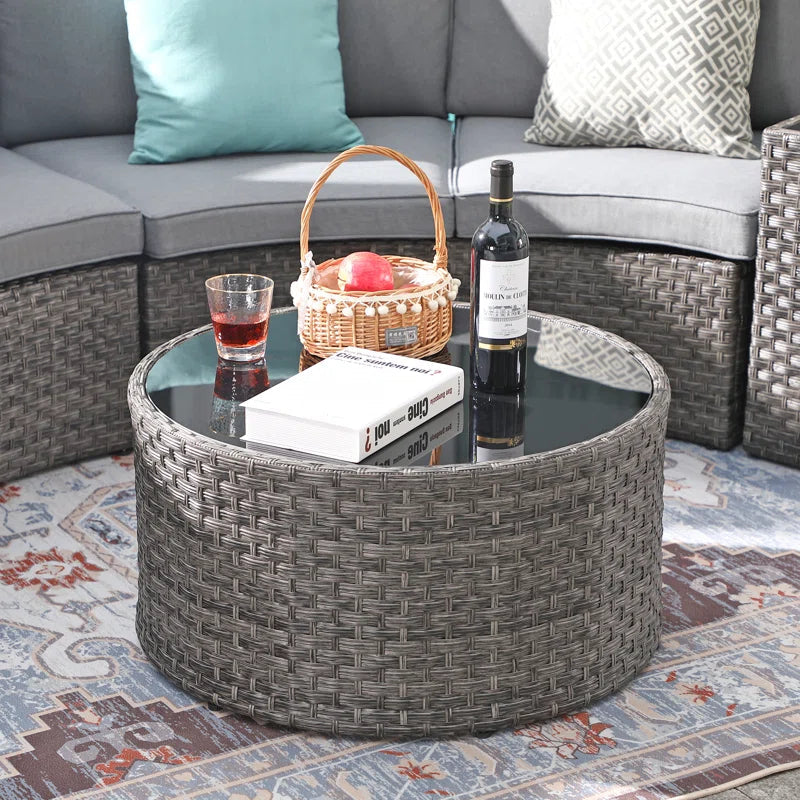 Outdoor Rattan Sofa Set Beige Cushions Weatherproof 7 Piece