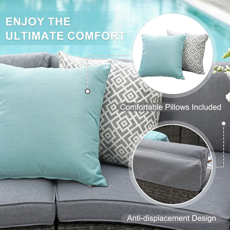 Outdoor Rattan Sofa Set Beige Cushions Weatherproof 7 Piece