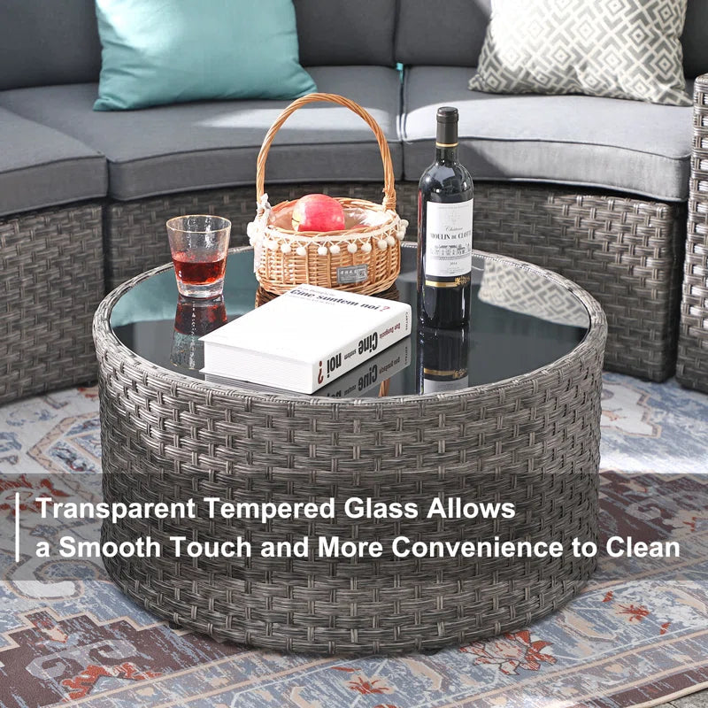 Outdoor Rattan Sofa Set Beige Cushions Weatherproof 7 Piece