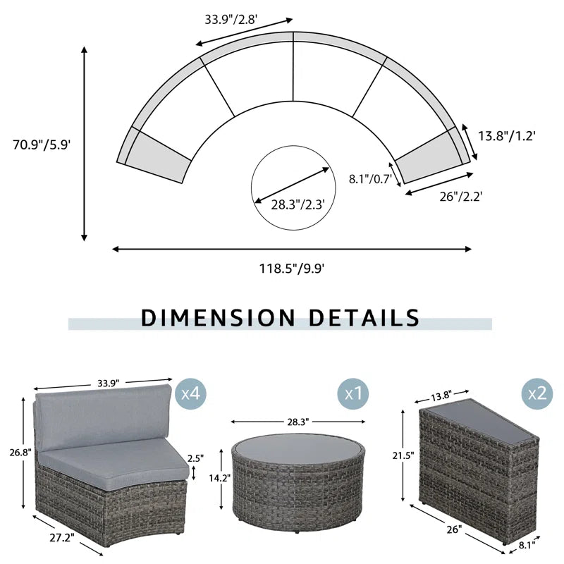 Outdoor Rattan Sofa Set Beige Cushions Weatherproof 7 Piece