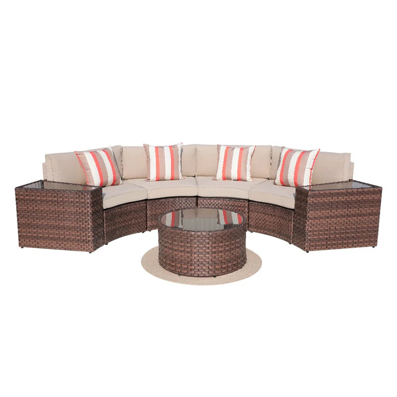 Outdoor Rattan Sofa Set Beige Cushions Weatherproof 7 Piece