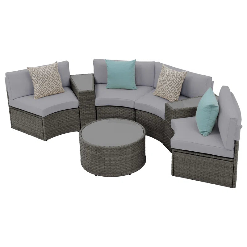Outdoor Rattan Sofa Set Beige Cushions Weatherproof 7 Piece