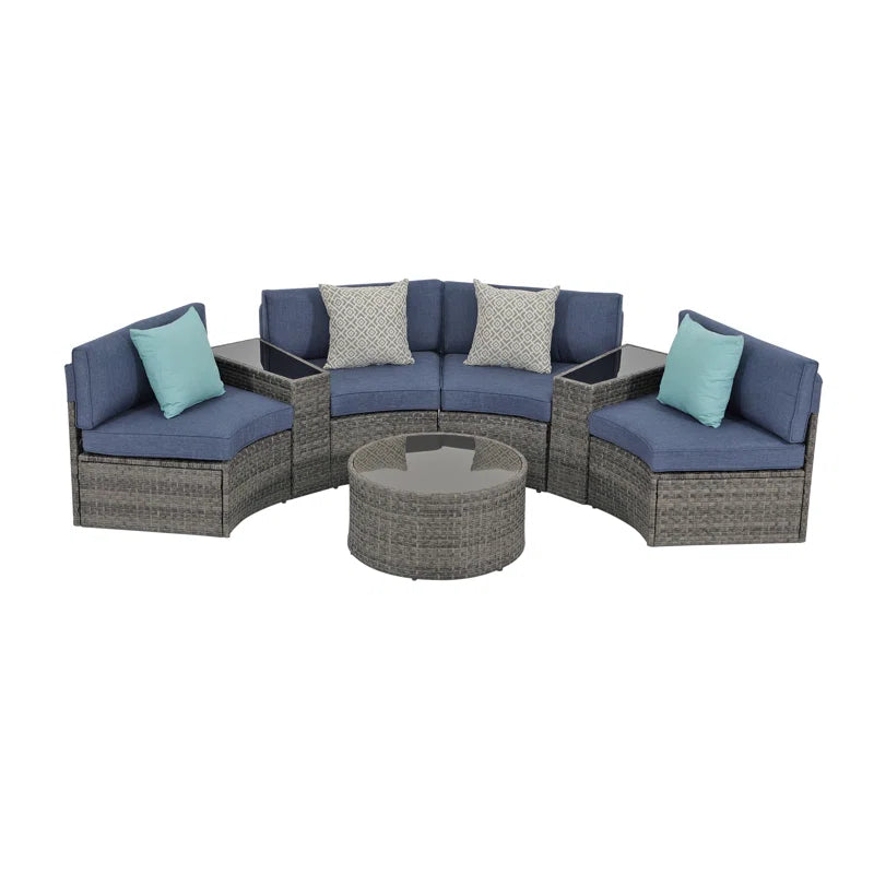 Outdoor Rattan Sofa Set Beige Cushions Weatherproof 7 Piece