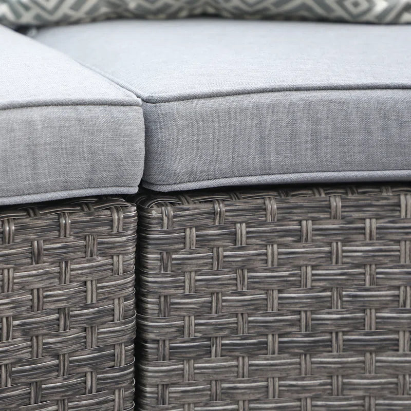 Outdoor Rattan Sofa Set Beige Cushions Weatherproof 7 Piece