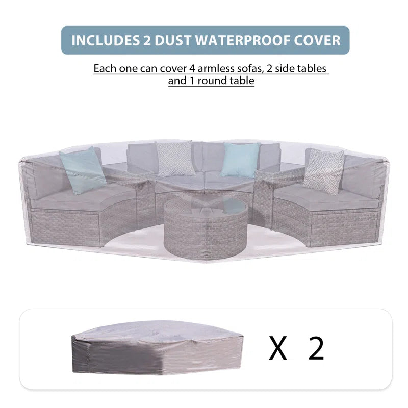 Outdoor Rattan Sofa Set Beige Cushions Weatherproof 7 Piece
