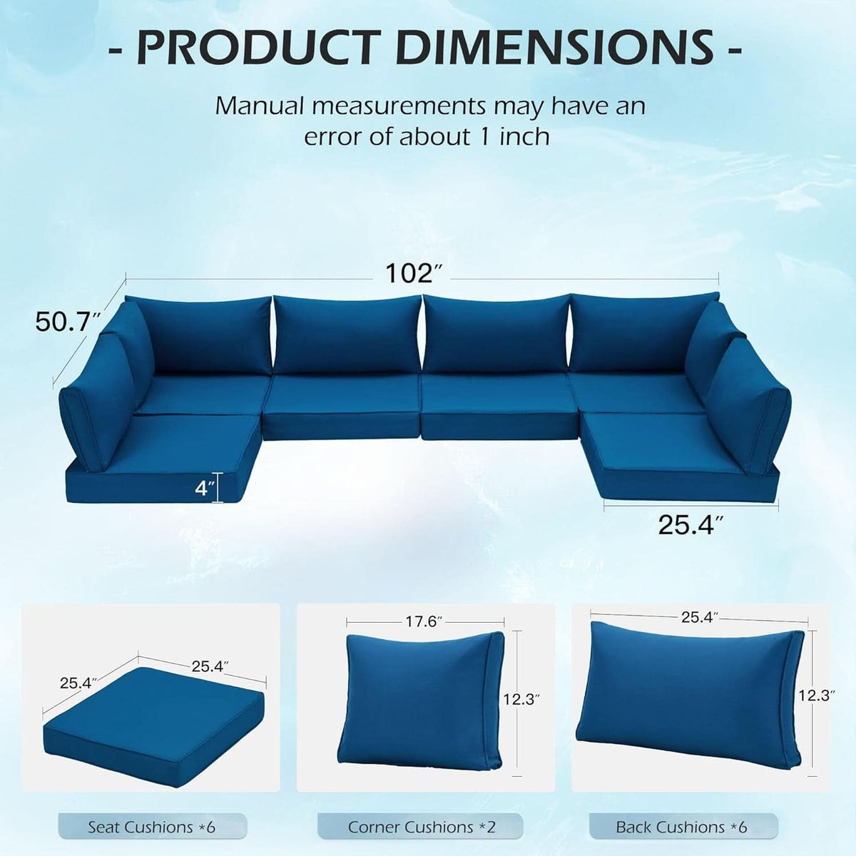 Outdoor Replacement Cushions For 14 Piece Rattan Wicker Set Water Repellent Blue