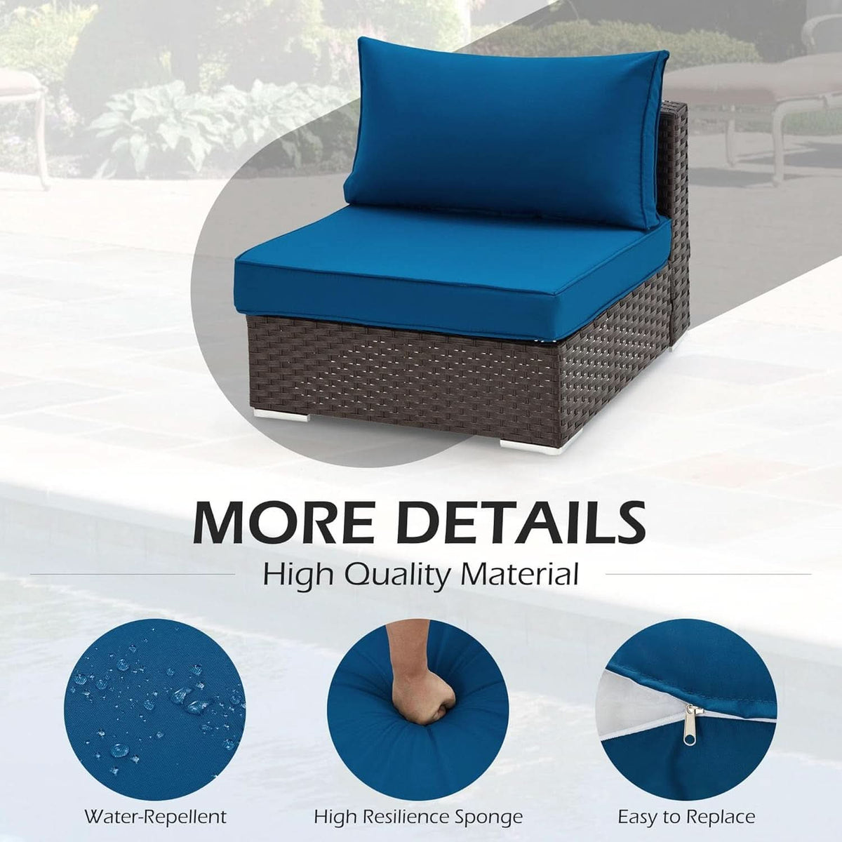 Outdoor Replacement Cushions For 14 Piece Rattan Wicker Set Water Repellent Blue