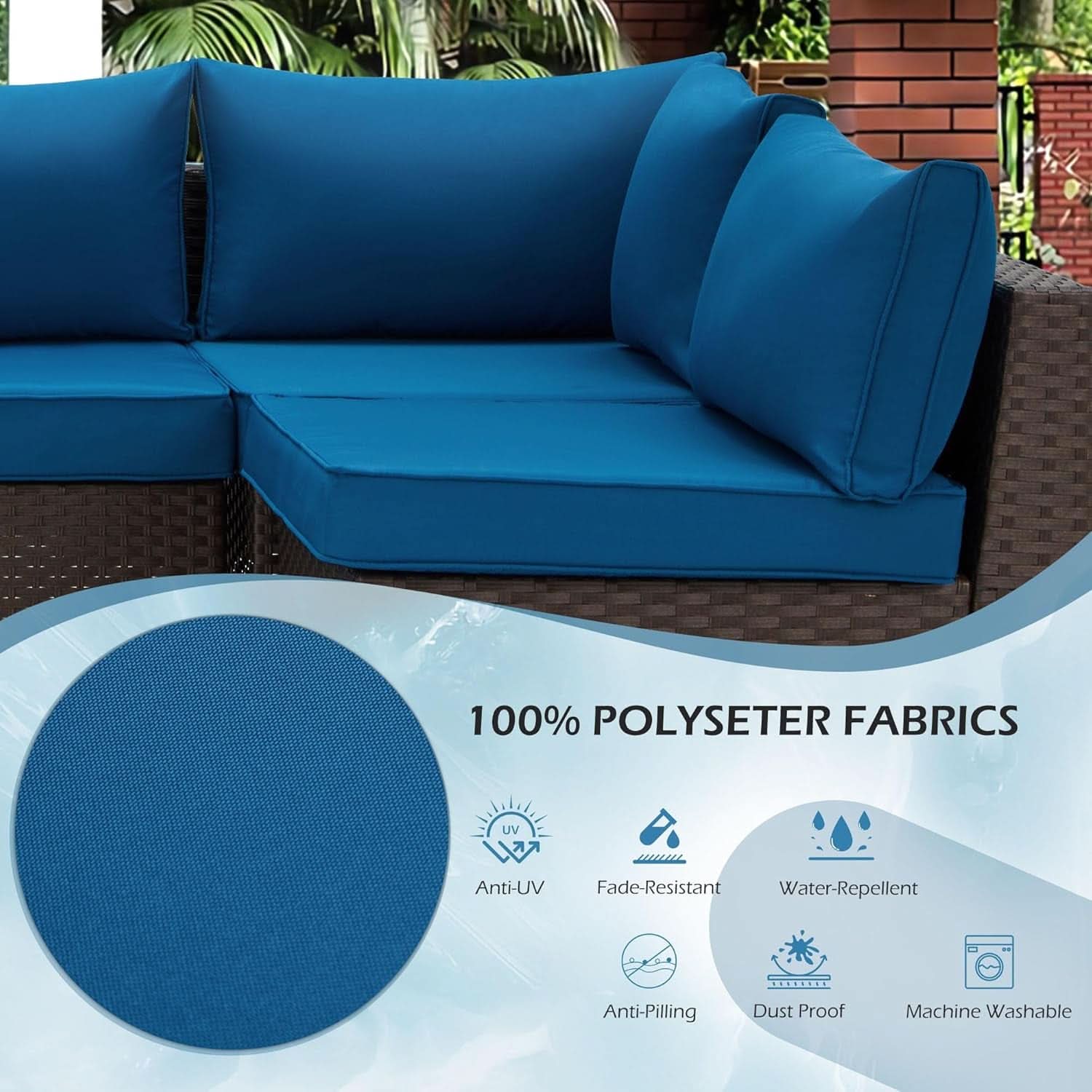 Outdoor Replacement Cushions For 14 Piece Rattan Wicker Set Water Repellent Blue