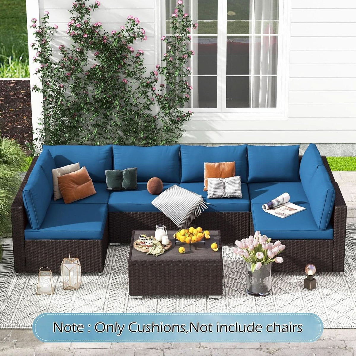 Outdoor Replacement Cushions For 14 Piece Rattan Wicker Set Water Repellent Blue