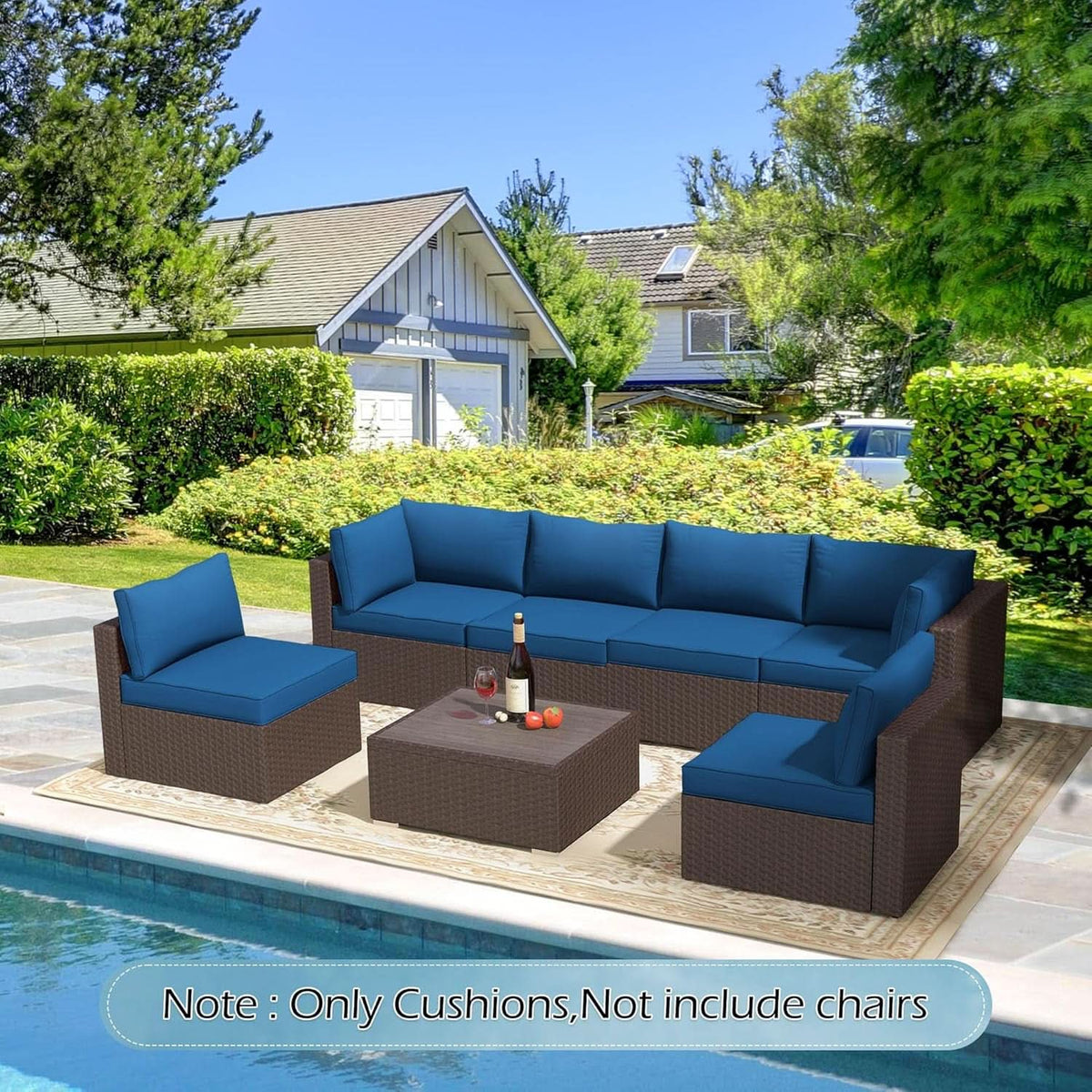 Outdoor Replacement Cushions For 14 Piece Rattan Wicker Set Water Repellent Blue